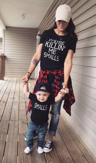 

You're Killin' Me Smalls & Smalls Printed T-Shirt Mother Father Child Black Matching Family Shirts Summer Family Look Outfits
