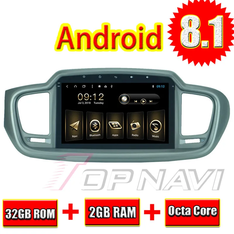  Car Navigation System for KIA Sorento 2015 Android 8.1 Topnavi 10.1'' High Resolution 2G RAM 32G RO