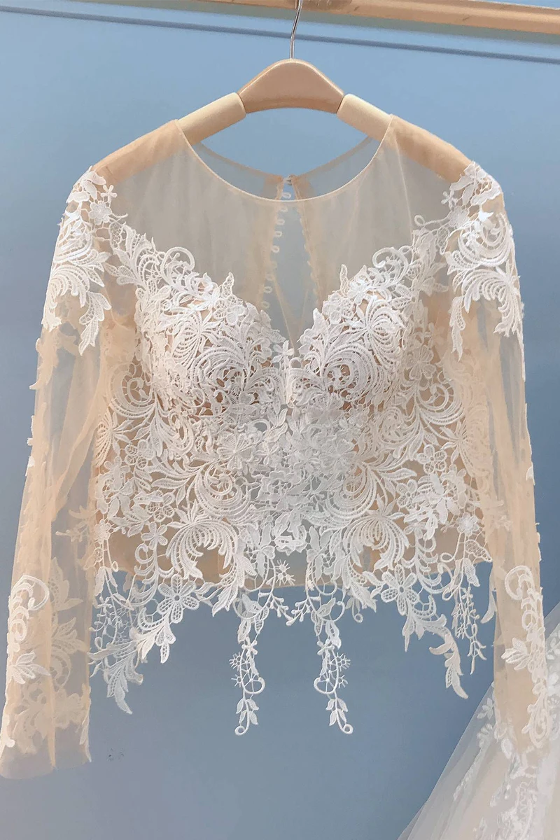 Vintage Full Lace Bridal Boleros Wedding Jackets Long Sleeves Applique Custom 