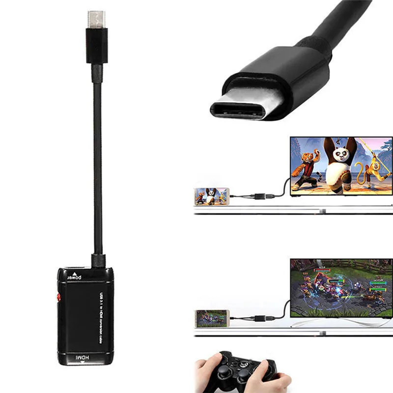 

1pc Black USB-C Type C to HDMI Adapter USB 3.1 Cable For MHL Android Phone Tablet USB3.1 C to HDMI Adapter