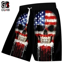 OGKB мужские летние повседневные шорты с принтом американского флага 3D пляжные шорты бермуды с черепом быстросохнущие боксеры и брюки
