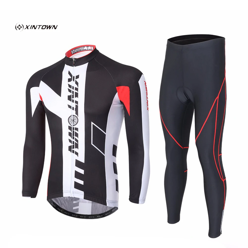 

XINTOWN MTB Cycling Training Sets Round Neck Full Zipper Cycling Clothing Bicycle Jersey and Pant Set Quick Dry Triathlon Suits