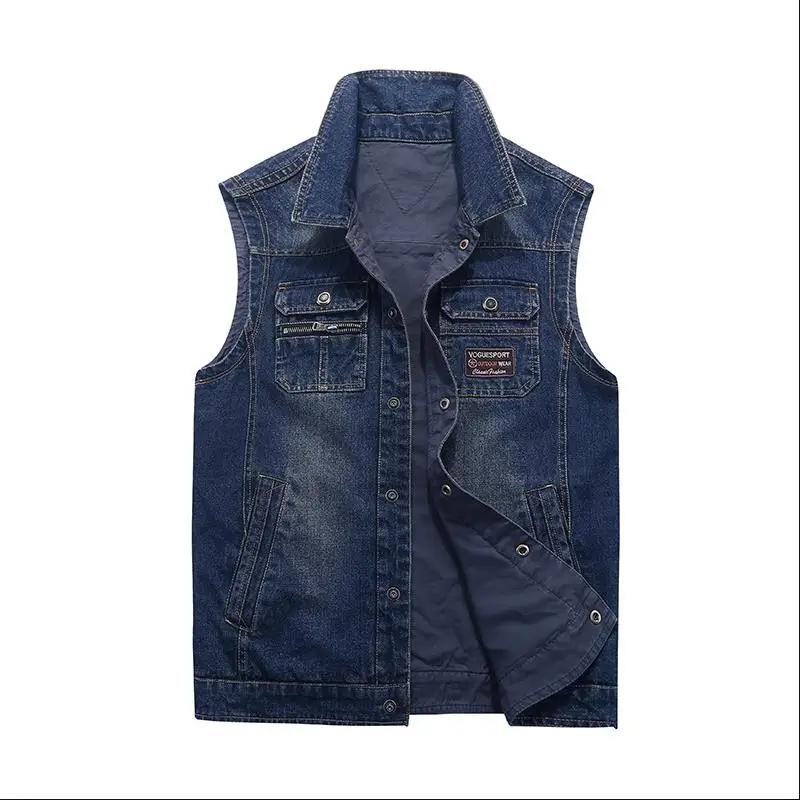 Men's jeans vest cowboy waistcoat sleeveless double faced Multi Pocket Vest Men's jeans vest cowboy waistcoat sleeveless double faced Multi Pocket Vest