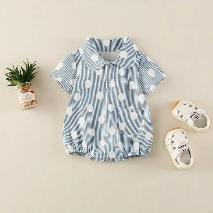 

2019 Babys Girls Boys Dots Romper Cotton Summer Babys Jumpsuit 0-2t PO965