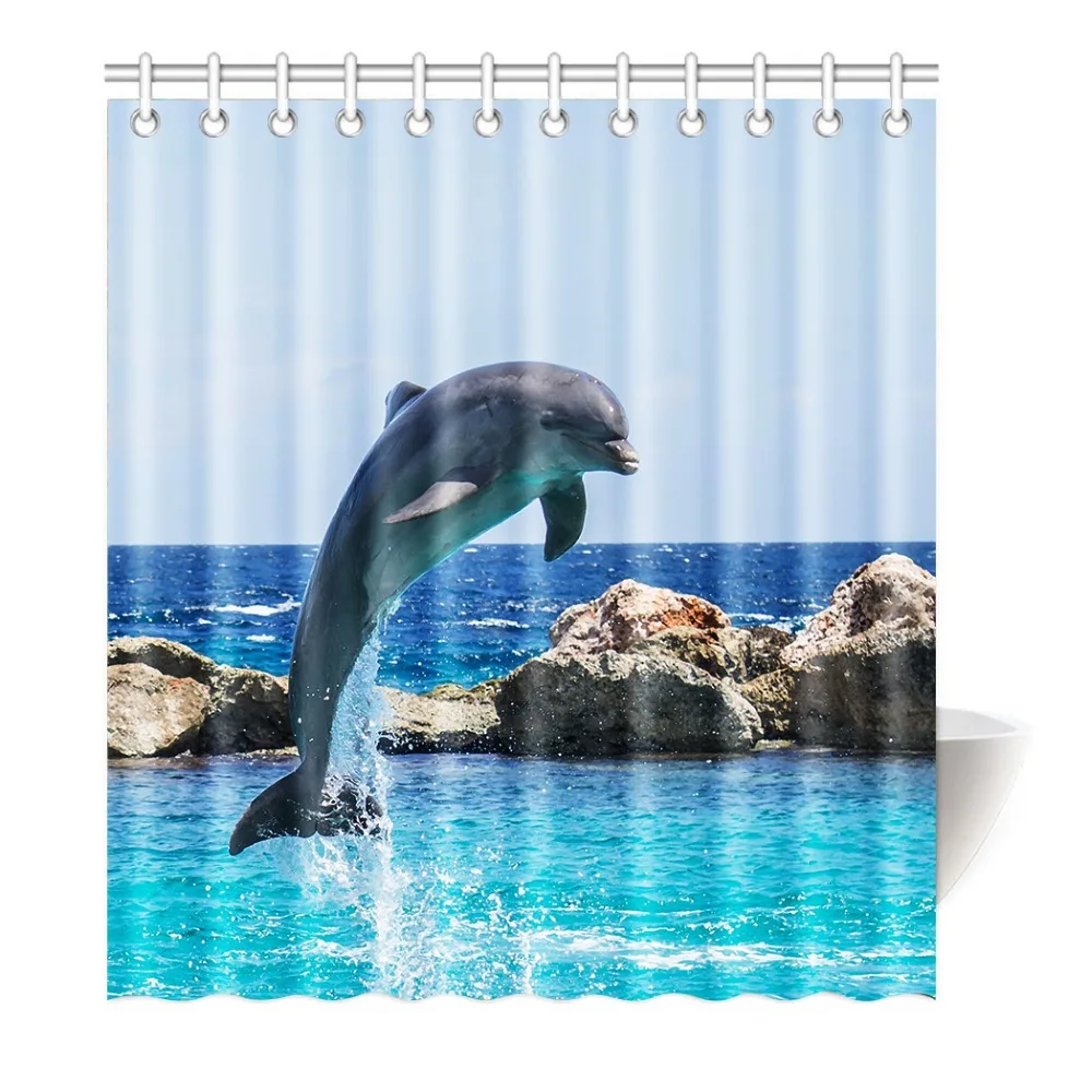 Interesting leaping out of the water dolphins Shower Curtain Printing