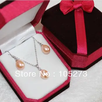 

Wholesale Mother's Day Gift Jewelry Set Genuine Freshwater Pearl Pendant Earrings 9-10mm Pink Color Natural Pearl Jewelry