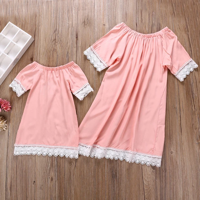 Mother Daughter Dresses Mommy And Me Clothes Lace Short Sleeve Summer Family Look Mom And Baby Girl Dress Family Matching Outfit