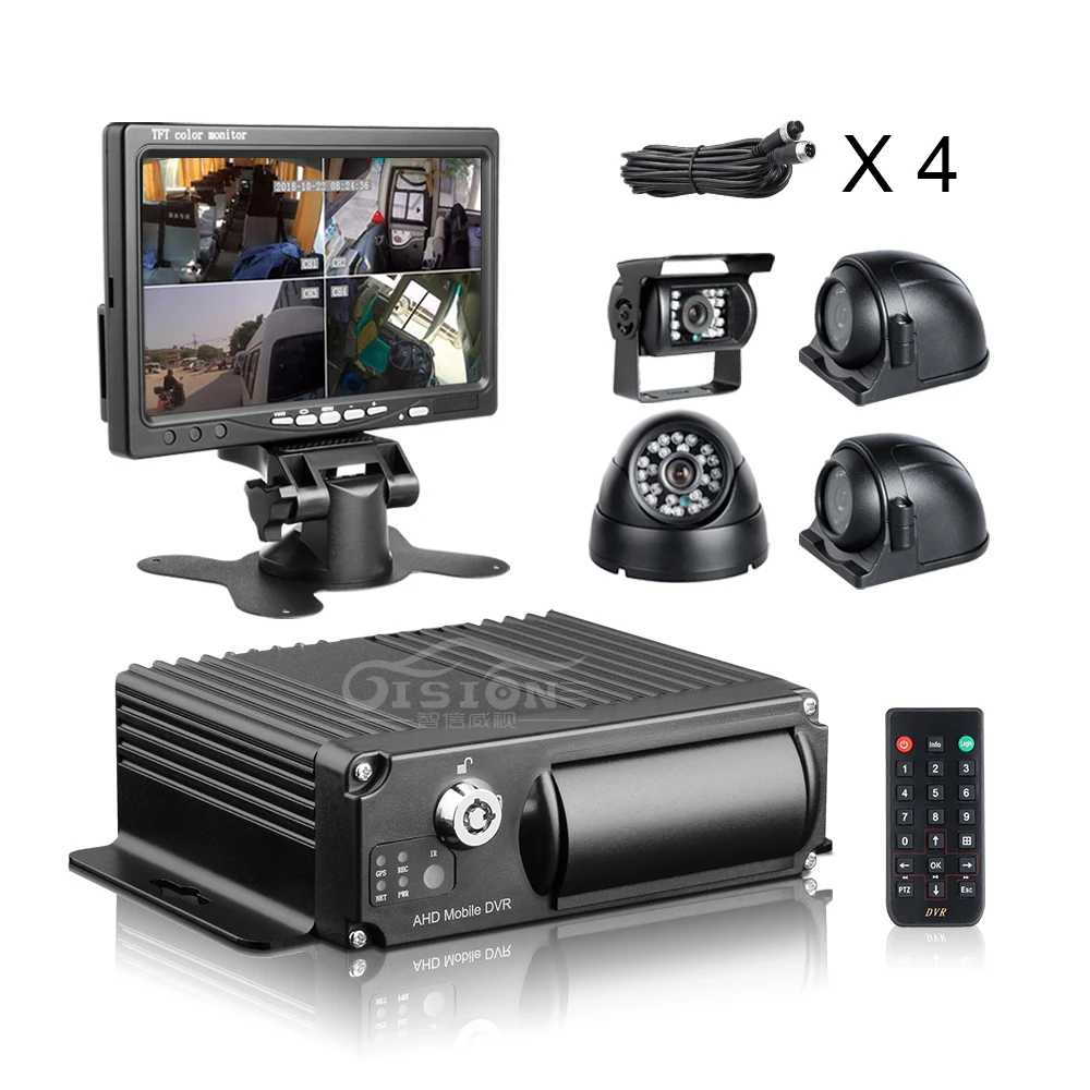 4 шт. 2.0MP автомобиля Камера 4CH AHD SD карта Mdvr Dvr для автомобиля, мотоцикла, Регистраторы+ 7 дюймов Автомобильный монитор+ 32G SD для видеокамеры наблюдения CCTV Системы