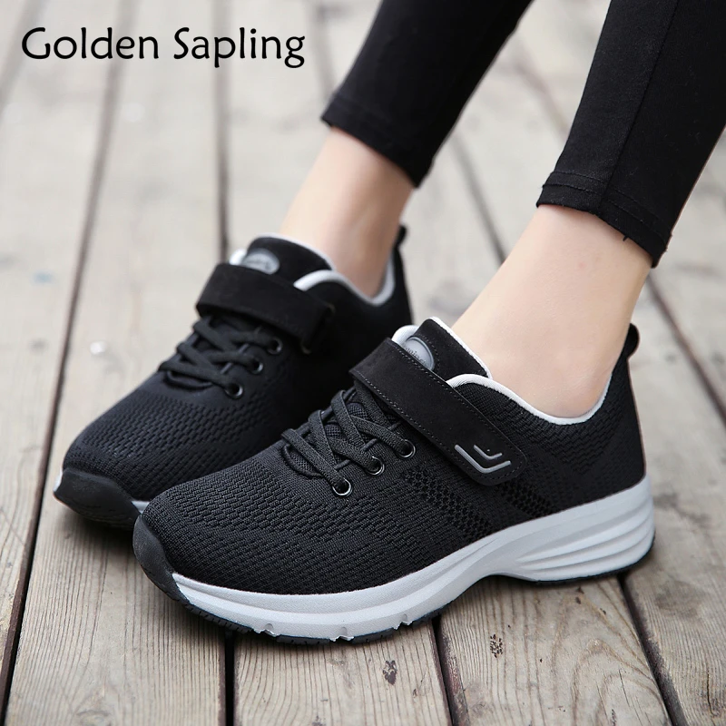 Golden Sapling Women's Sneakers Sport Breathable Tennis Shoes Women Black Fabric Mesh Women Sports Shoes Trainers Woman Sneakers