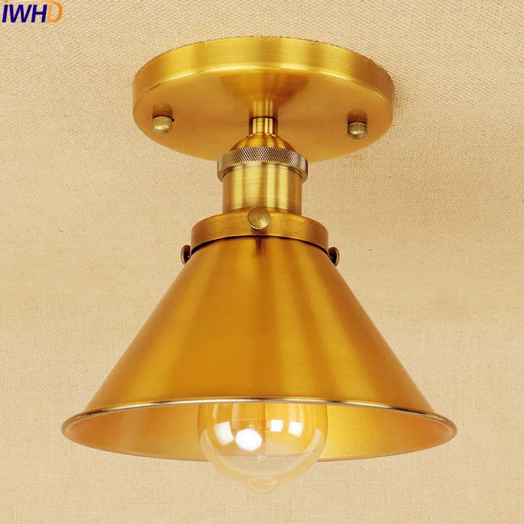 IWHD амеканский Золотой светодиодный потолочный светильник винтажный светильник для гостиной светильник потолочный промышленного назначения плафонный светильник освещение