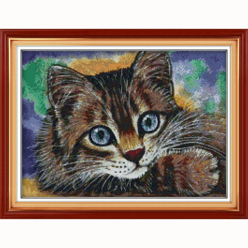 Wall Art for Bedroom Cute Cat Reading Newspaper Counted Cross Stitch Kits Egyptian Long Staple Cotton Cross Stitch Thread Needles Fabric Kits