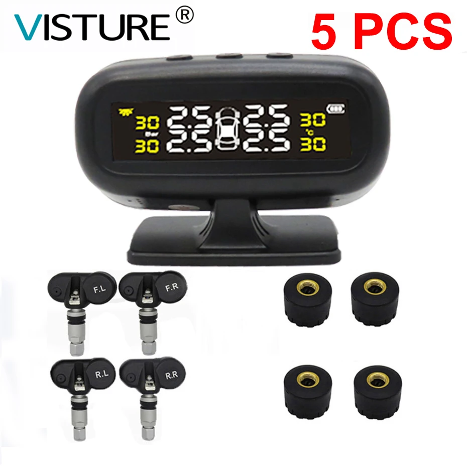 

5Pcs/Lot Visture Solar TPMS Car Tire Pressure Alarm Monitor System Smart Tyre Pressure Monitor Auto Temp Warning D03N/ D03W