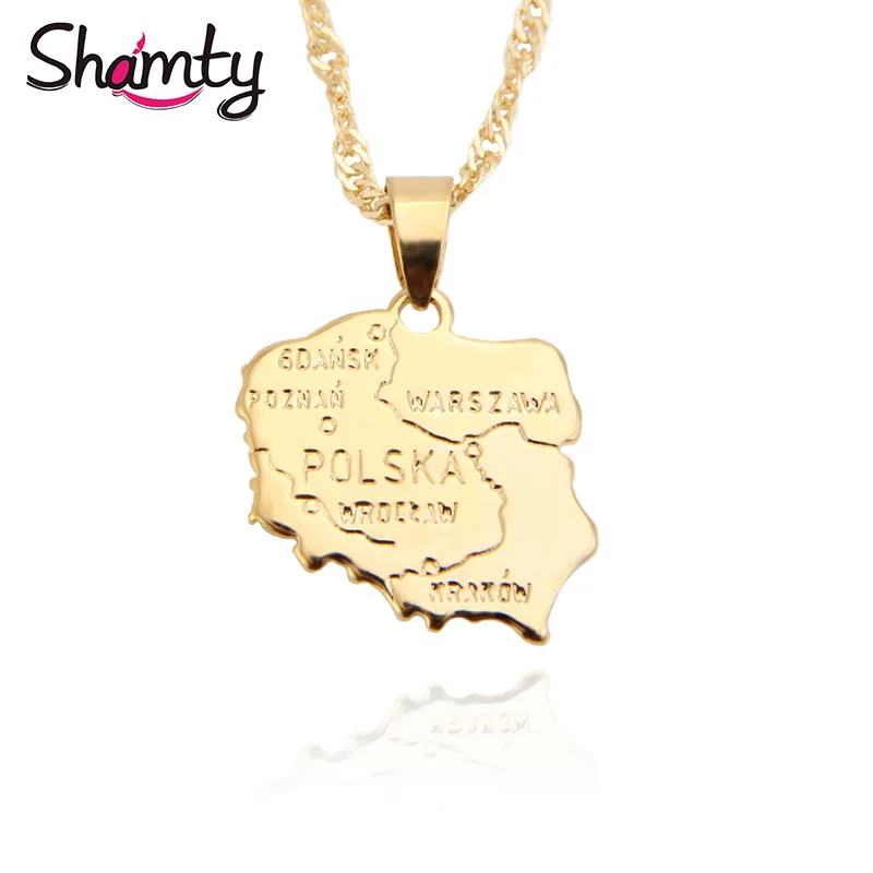

Shamty Symbol Patriotic Jewelry Poland Map Pendant Chain Pure Gold Color Personalized Poles Unisex Gift items Free shipping
