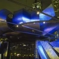 Pavilion in a park lit up at night  Pritzker Pavilion  Millennium Park  Chicago  Illinois  USA Poster Print (36 x 13)