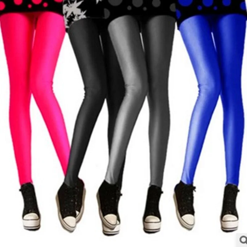 

Hot Selling 2019 Women Solid Color Fluorescent Shiny Pant Leggings Large Size Spandex Shiny Elasticity Casual Trousers For Girl