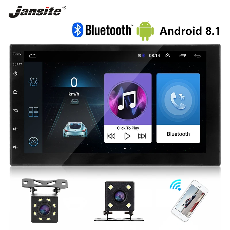 

Jansite 7" Universal Double DIN Car Radio Android 8.1 player Touch screen Bluetooth mirror Autoradio With 8LED light Rear camera