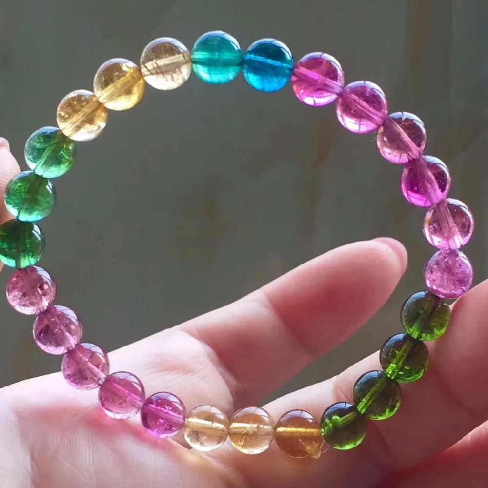 

7.2mm Certificate Natural Rainbow Colorful Tourmaline Round Beads Woman Bracelet Candy Tourmaline Bangle Drop Shipping AAAAAA