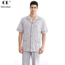 CherLemon/Новая летняя мужская пижама из хлопка, мужской топ с коротким рукавом и высоким воротником и длинные штаны, комплект из 2 предметов, мягкая Ночная одежда