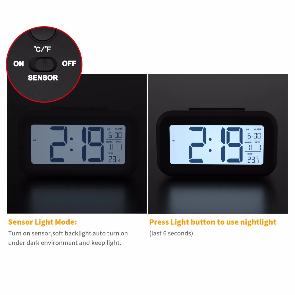  Kohree Touch Sensor Alarm Clock Led Digital Clock Snooze Temperature Date LCD Display Desk Soft Nig