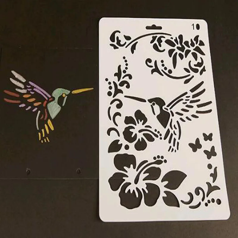 

4pcs/set Hummingbird Stencils Bullet Journal Templates Painting Flower Stencils For Scrapbooking Album Decor Template Reusable