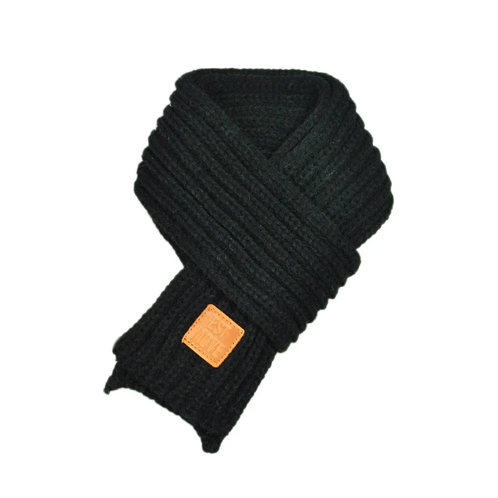 Модный детский вязаный шарф, однотонный плотный зимний теплый шарф для мальчиков и девочек, IK88 - Цвет: Черный