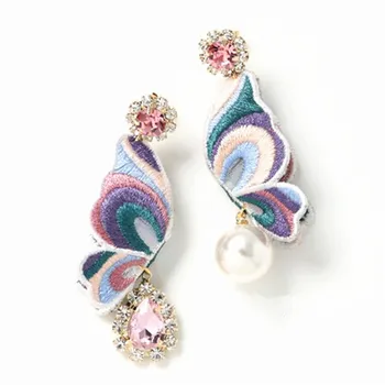 

XIAO YOUNG Embroidery Butterfly Rhinestone Long Earrings For Women Statement Ab Design Simulated Pearl Fashion Jewelry Gifts