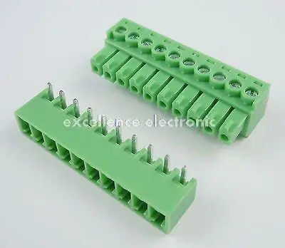 

10 Pcs 3.81mm Pitch 10 Pin Angle Screw Pluggable Terminal Block Plug Connector 15EDG