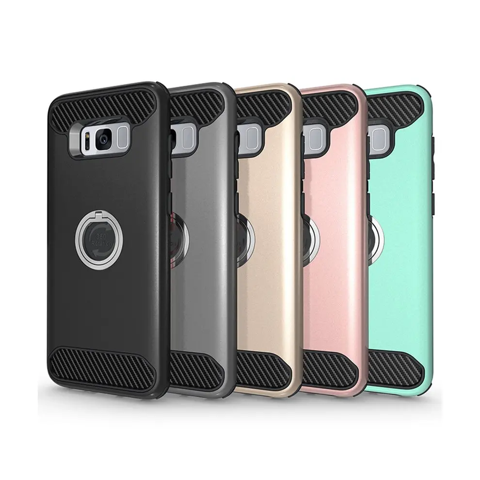 

8 Pcs Grey Mobile Phone Shell Phone Drop Resistant Solid Protective Case Soft Case With Finger Ring For Samsung S8 Plus