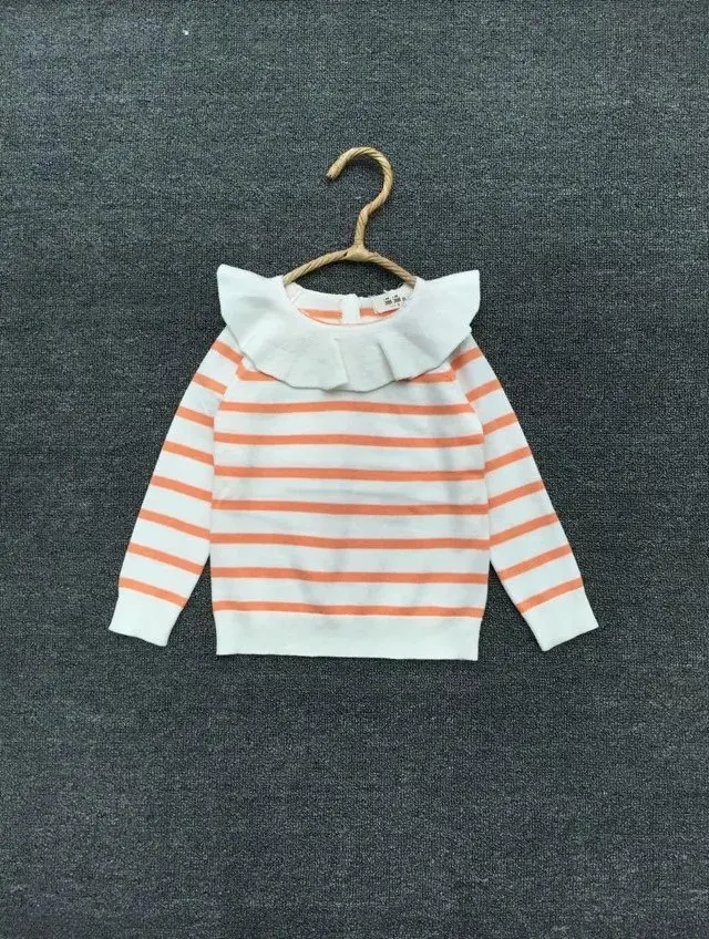 

2019 spring and autumn new style baby girls flouncing striped sweater children's knitted sweater children fashion cute sweater