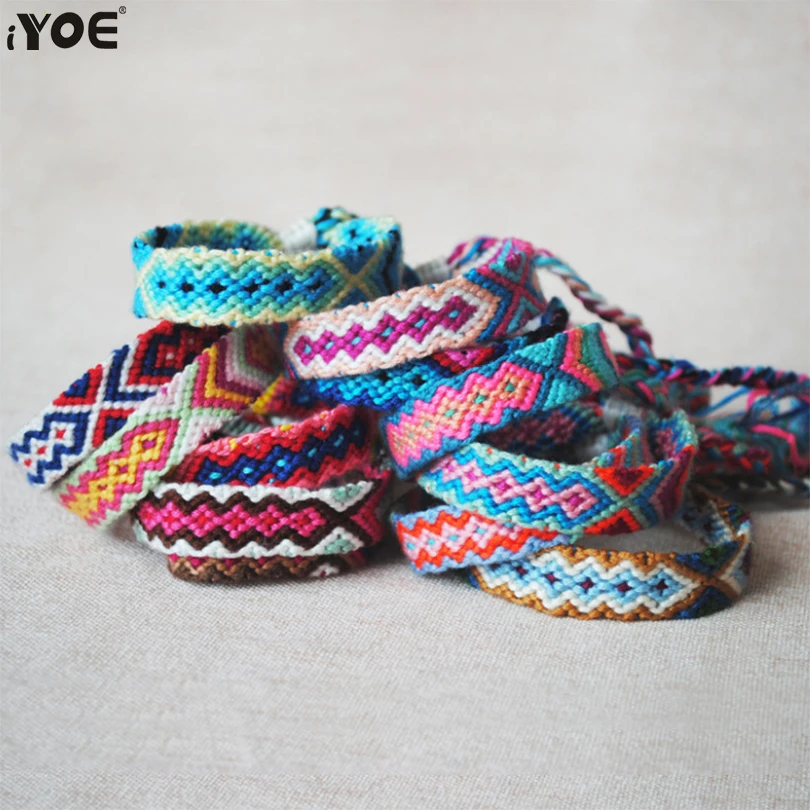 IYOE Богемия Этнические Ручной Работы многоцветная веревочная нить браслет для женщин геометрической формы, в стиле бохо тканые браслеты с подвесками Femme