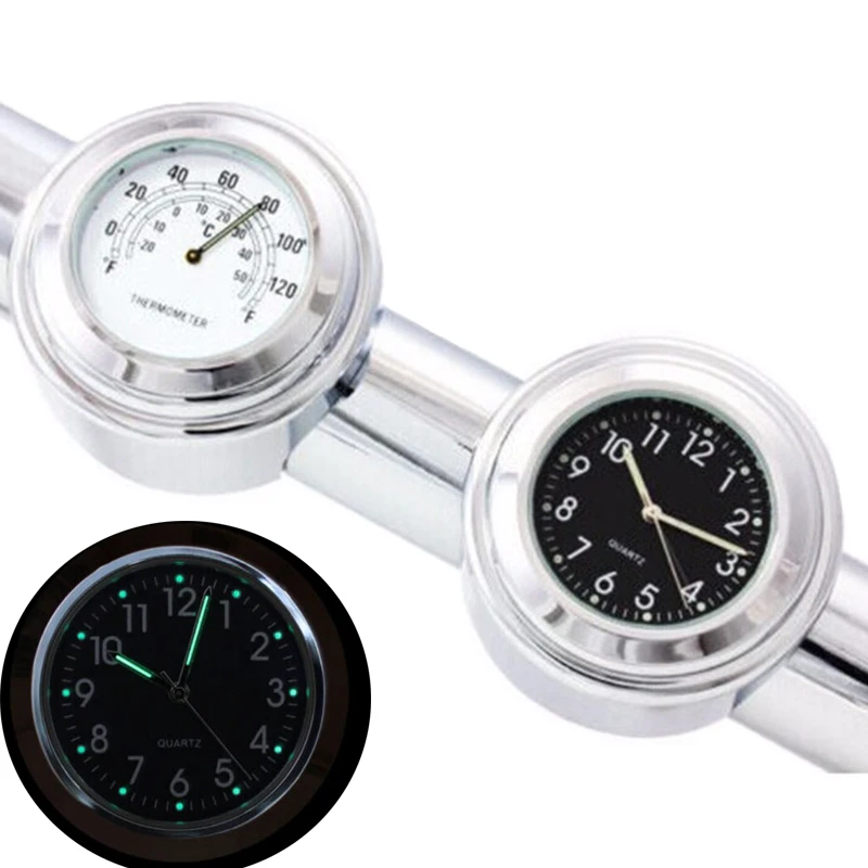 

POSSBAY Universal Dial Clock 7/8" 1" Motorcycle Handlebar Mount Chrome Black/White Dial Clock Watch Temp Thermometer Waterproof