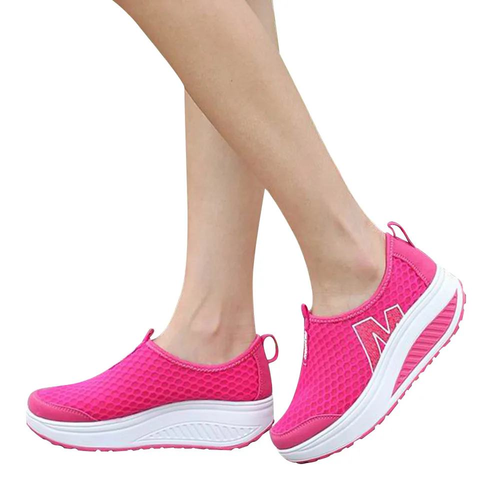 New Women's Shoes Casual Fashion Shoes Walking Platform Height Increasing Women Loafers Breathable Air Mesh Swing Wedges Shoe