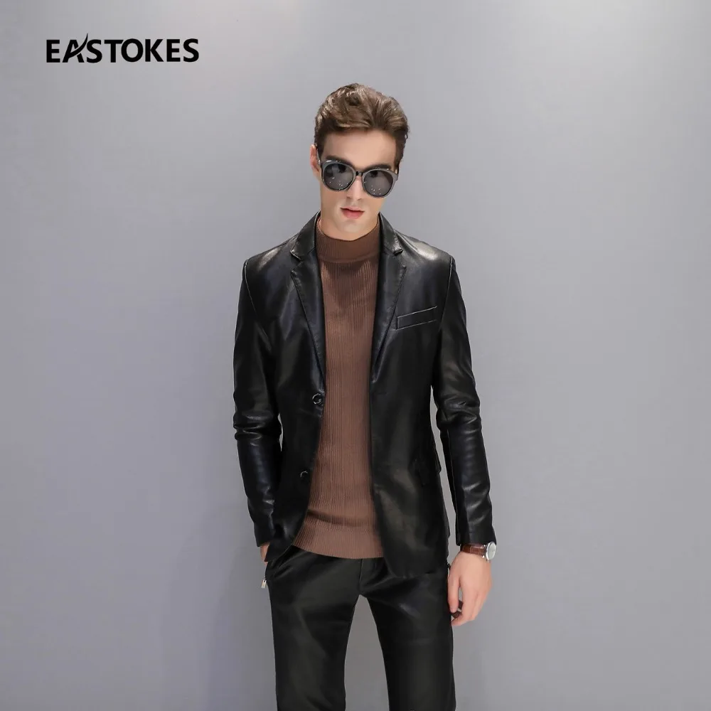 Men Slim Cut Leather Jackets Man Leather Windbreaker Notch Lapel Suit Casual Faux Leather Outerwears Mid-Length Jacket Outerwear Men Slim Cut Leather Jackets Man Leather Windbreaker Notch Lapel Suit Casual Faux Leather Outerwears Mid-Length Jacket Outerwear