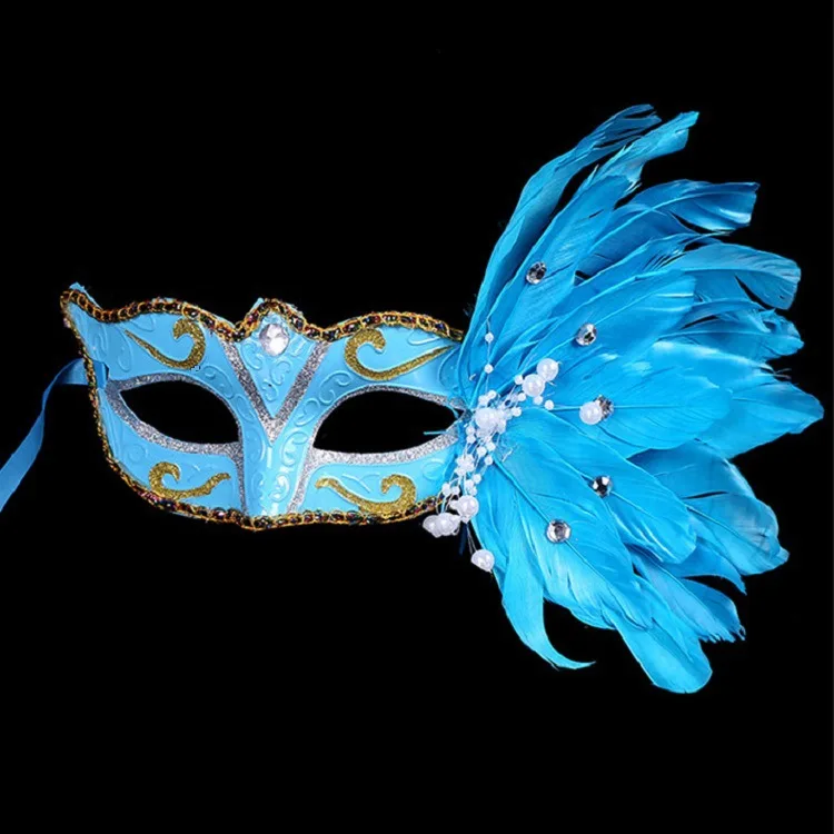 

2019 Black Womens Princess Mask pearl Masquerade Half Face Venetian Lace Cosplay Mask With Feathers halloween mask