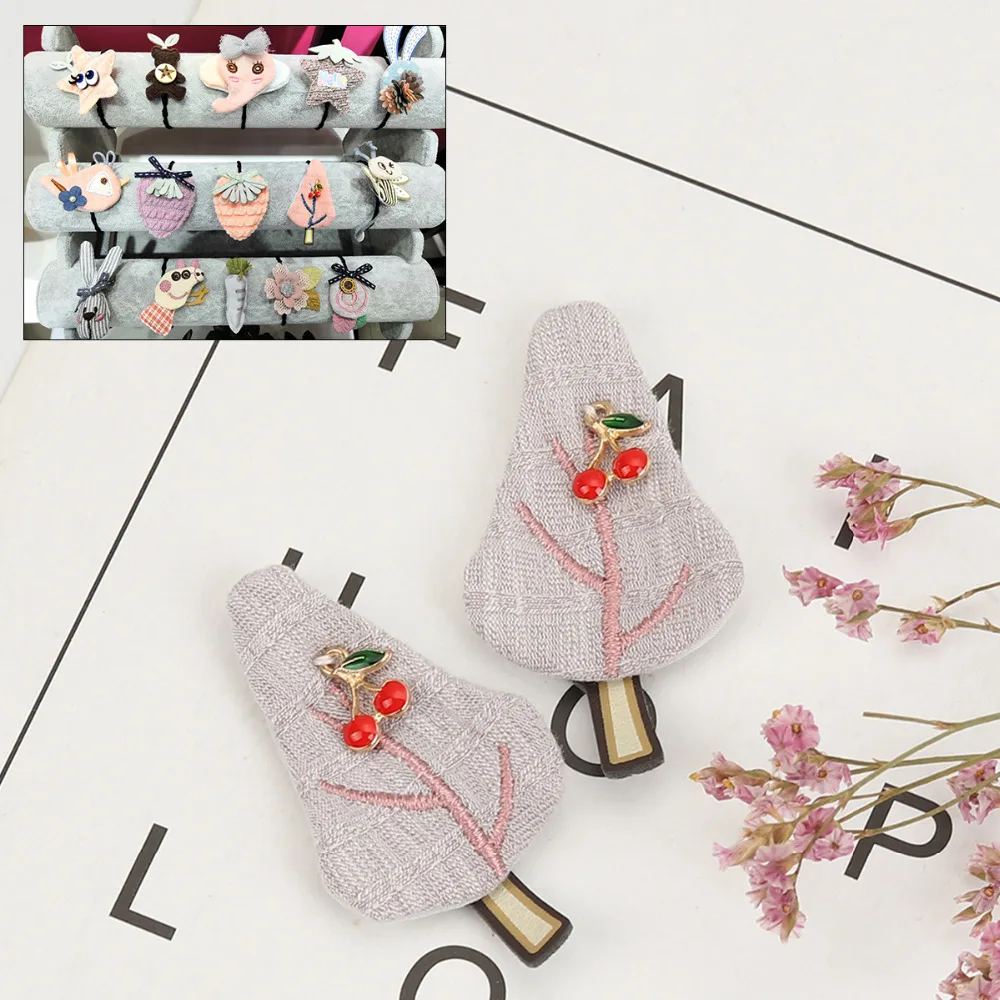 

5PCs 6.3cm Cotton Accessories Handmade DIY Gray pink Tree Cherry Enamel shape decoration for Hair Ties dress hat decor ornament