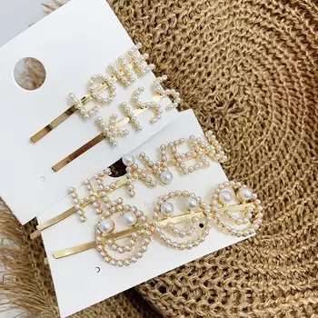 

1 PC Women Words Smiling Face Pearl Hair Clips Korean Pearl Hairpin Barrette Styling Accessories Minimalist Pearl Clip