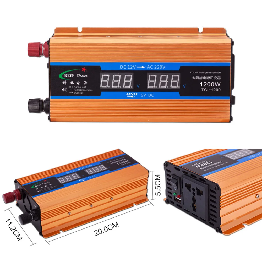 1200W Car inverter 12 V 220 V Voltage Converter 12v to 220v Car Charger Volts display CY892