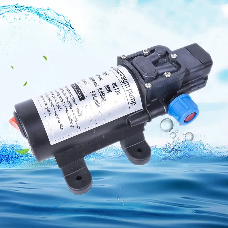 DC 12V 80W 130PSI 5.5L/мин мембранный насос Самовсасывающий высокого давления воды
