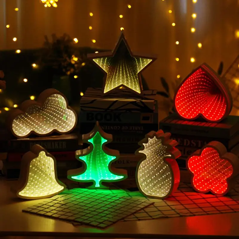  3D Novelty Stars Cloud Christmas Tree Night Light Infinity Mirror Tunnel Lamp Creative LED Mirror L - 32899899430