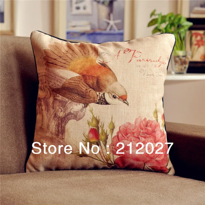 Free Shipping French Retro Vintage Country Bird Cotton Linen