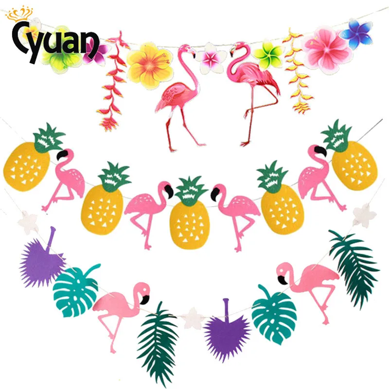

Cyuan 1set Lovely Hawaii Style Set Bunting&Garland Flamingo Pineapple Leaf Hawaii Swimming Pool Party Outdoor Party Supplies