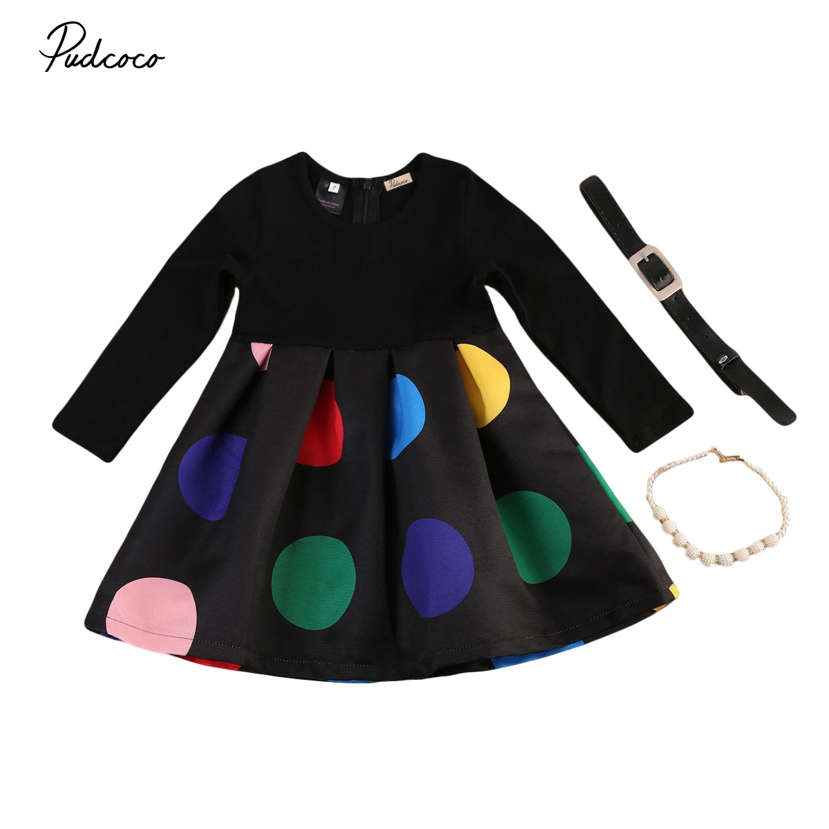 

Rainbow Polka Dot Dress For Girl Long Sleeve Kids Toddler 2018 New Party Wedding Dress Princess