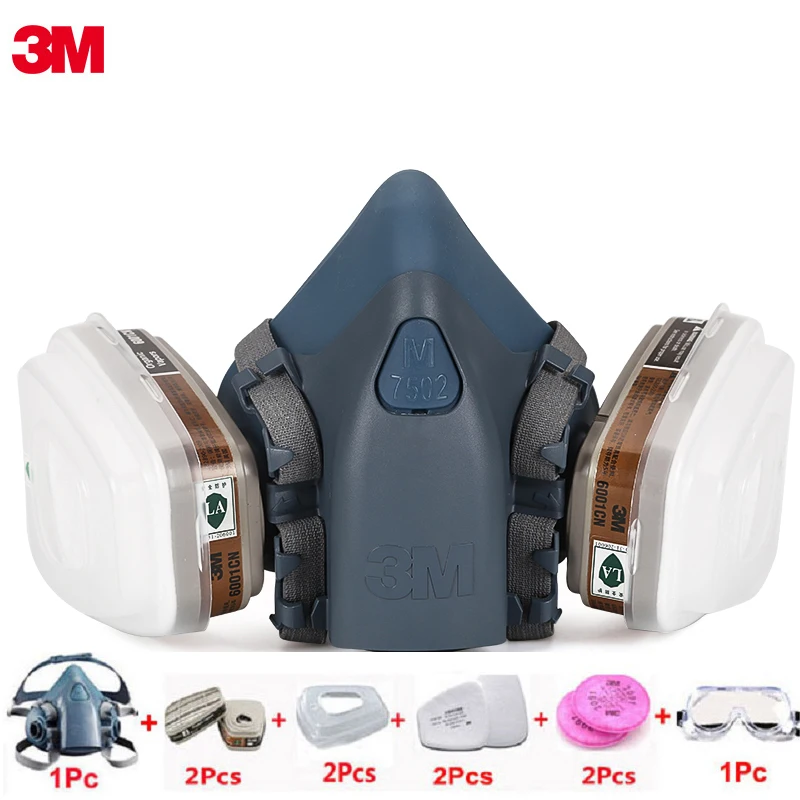 10 in 1 3M 7502 Decoration Paint Spraying Chemical Gas Industrial Dust Pesticide Formaldehyde Silica Gel Gas Mask Goggles