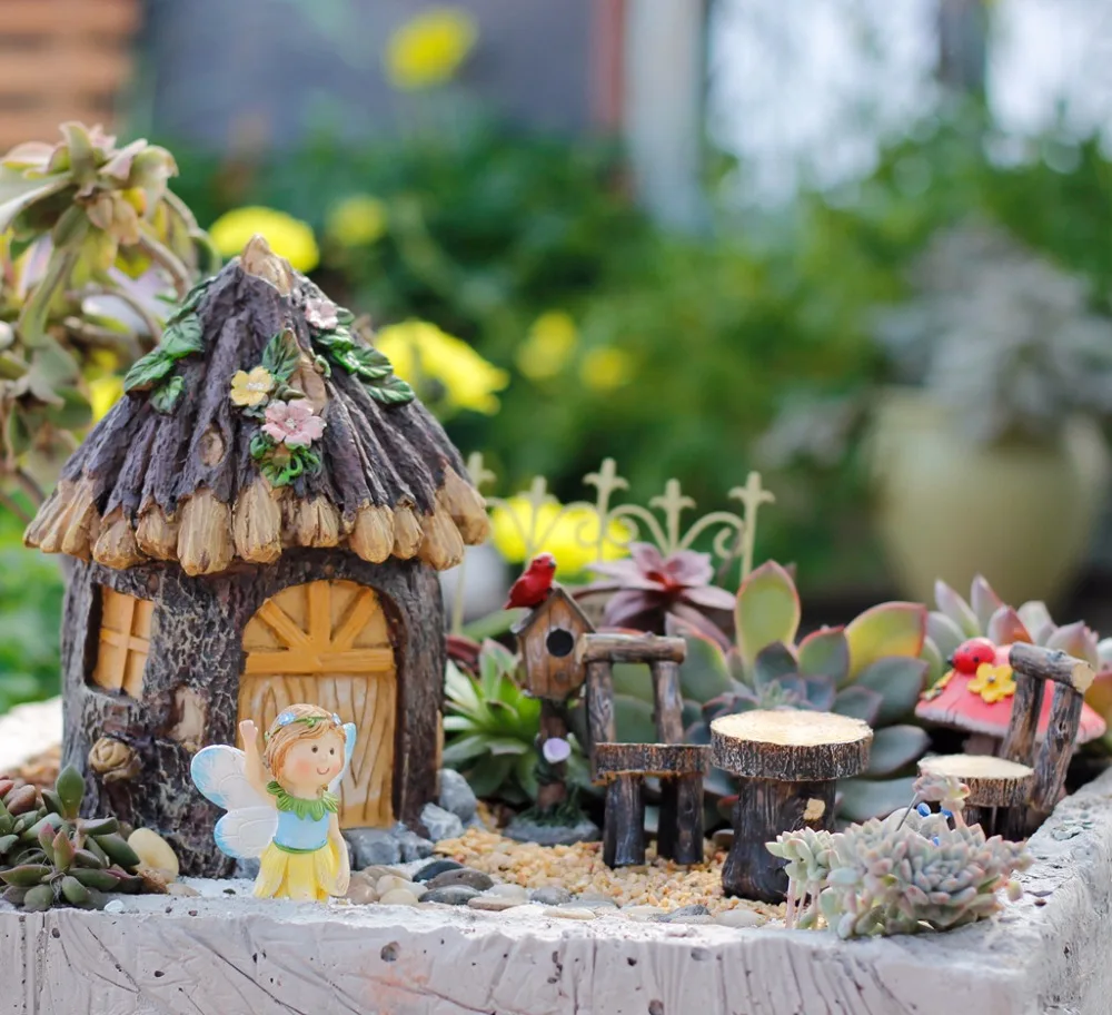 Набор из смолы с цветочным рисунком для садового домика набор миниатюрных