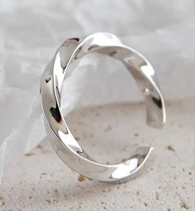 SHANICE толстое стерлингового серебра 925 Открытое кольцо для женщин INS минималистский Mobius Twist регулируемые ювелирные изделия Bijoux день рождения - Цвет основного камня: silver