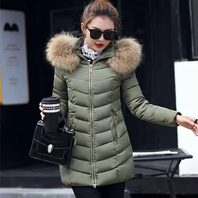 Зимнее женское пальто с капюшоном, меховой воротник, плотная теплая длинная куртка для женщин, плюс размер 4XL, верхняя одежда, парка для девушек, chaqueta feminino - Цвет: green