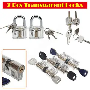 Special  7 Pcs/Set Transparent Locks Padlock Cutaway Door Lock Set Training Tool For Beginner Metal Twist Lo