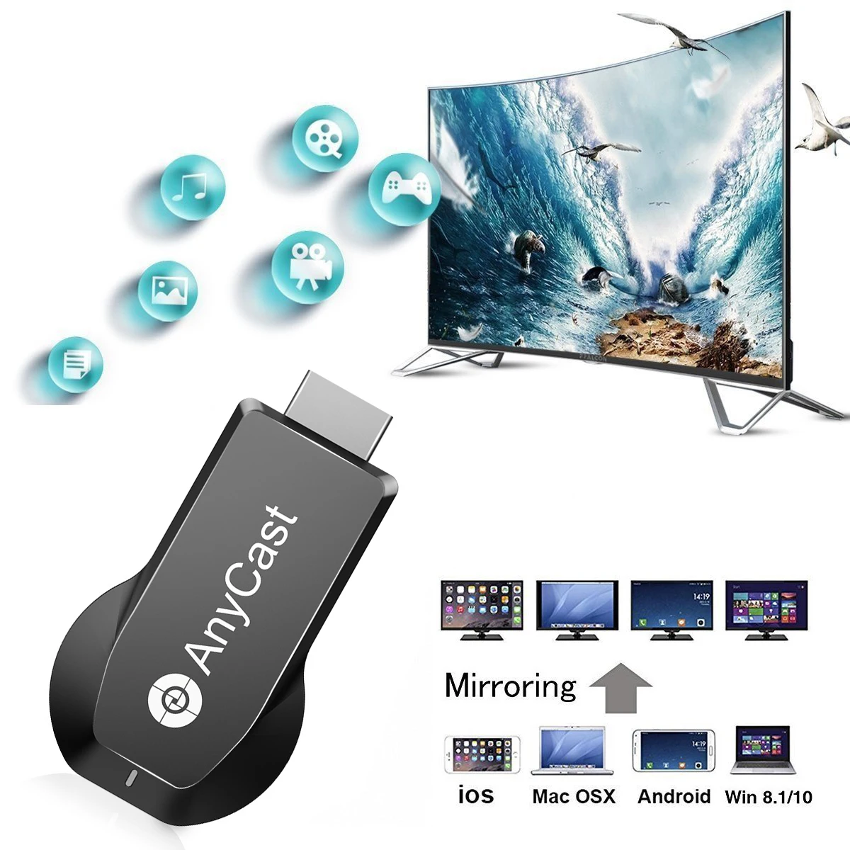 Anycast 2,4G/5G M100/M9/M9 Plus Ezcast Miracast AnyCast DLNA AirPlay HDMI tv Stick Wifi Дисплей ключ приемник Google Youtub