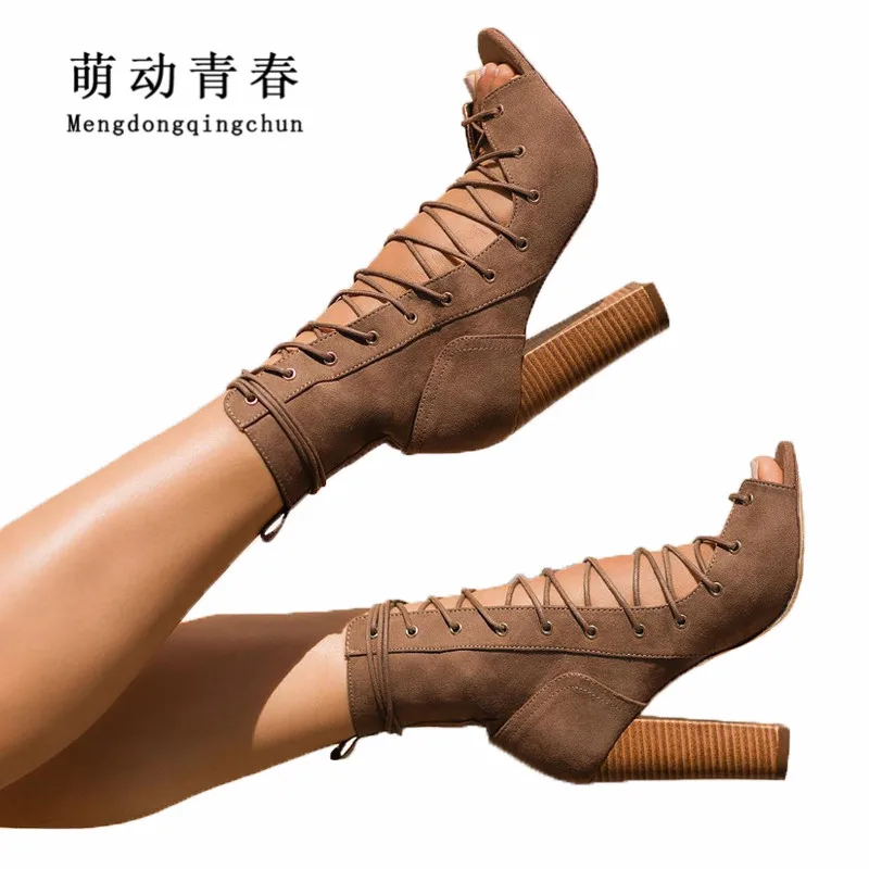 

New Women High Heels Boots 2018 Fashion Peep Toe Lace Up Sexy High Heels Shoes Women Ankle Strap Cross Tied Party Pumps Shoes