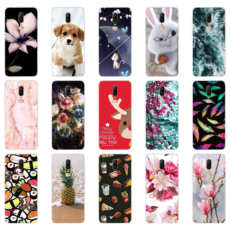 

E silicon case for oneplus 6 case cover Coque for oneplus 6t case etui cover for oneplus 6 case leaves cute funny dog cartoon